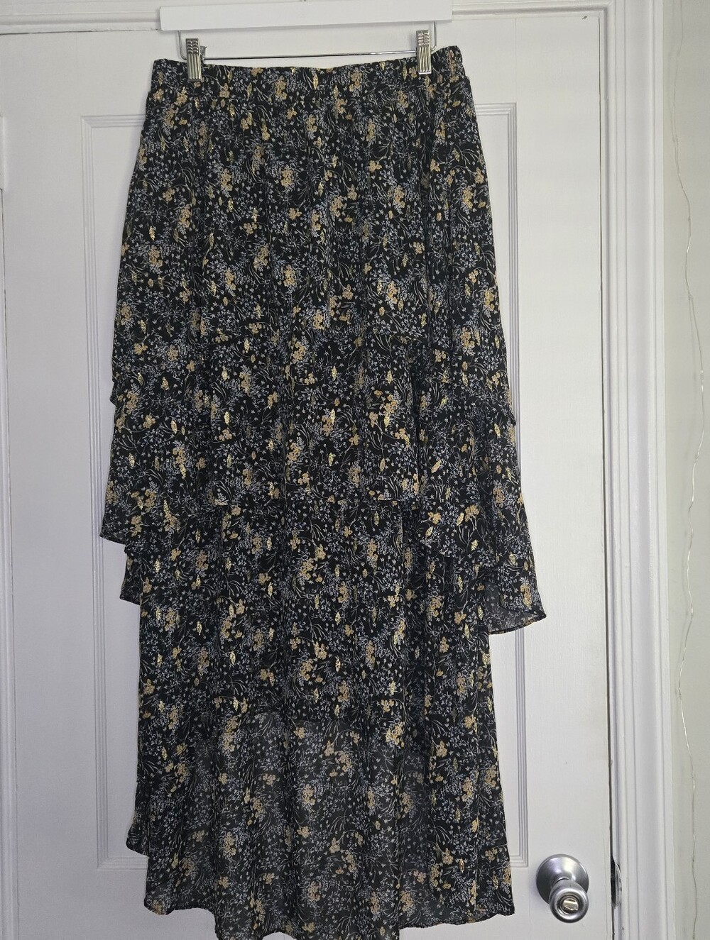 Melloday Brown & Gold Midi Low-High Skirt Women's X-Large